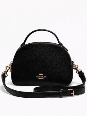 Coach Black Leather Dome Satchel Crossbody Purse